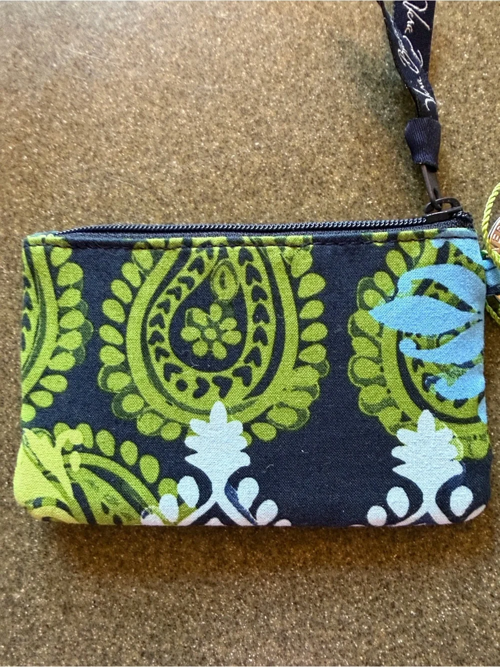 Vera Bradley Caribbean Sea Zippered Coin Purse Paisley Pouch Keyring 4.75” x 3”